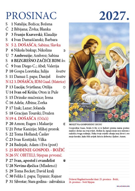Hrvatski katolički kalendar za 2025. godinu